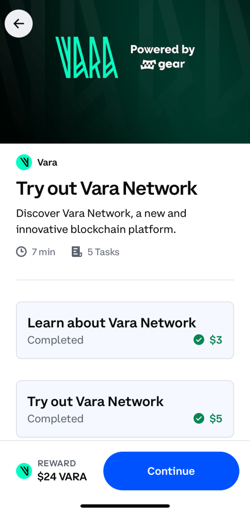 Vara Network Coinbase learn earn 