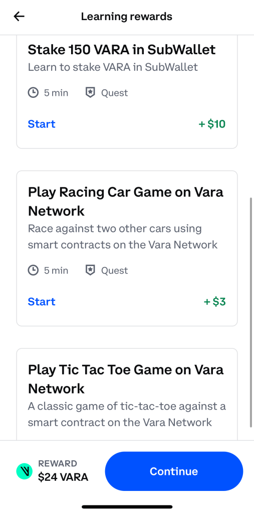 Vara Network Coinbase learn earn 
